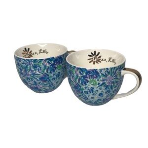 Lilly Pulitzer Floral‎ Lion Face Mug Set (2) Gold